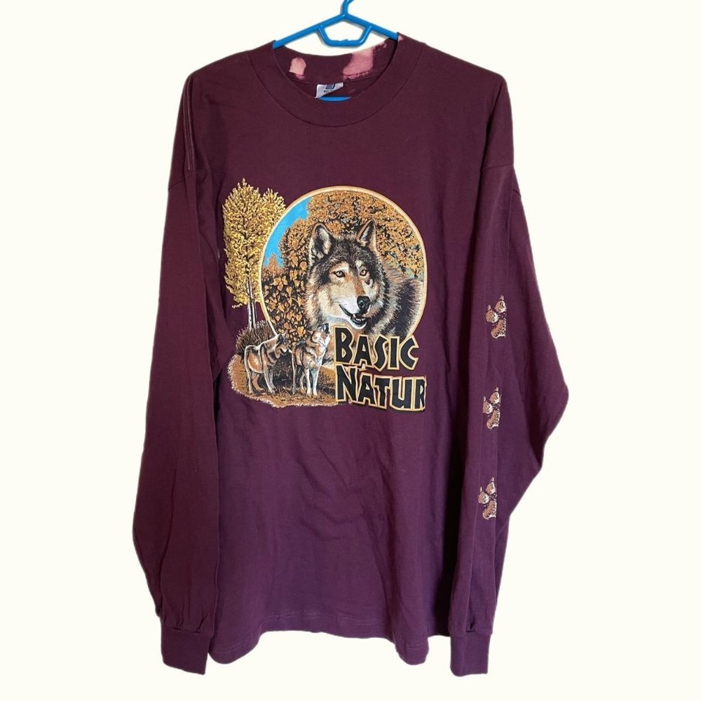 Vintage basic nature wolf long sleeve t shirt